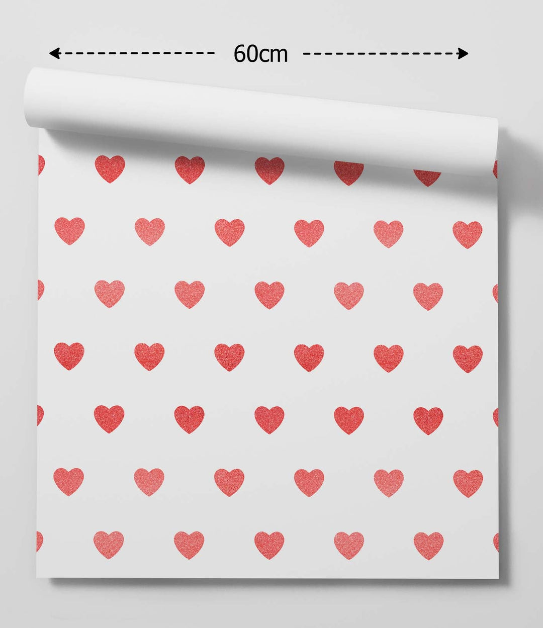 Red Glitter-Look Loveheart Wallpaper - Quality Peel and Stick Adhesive