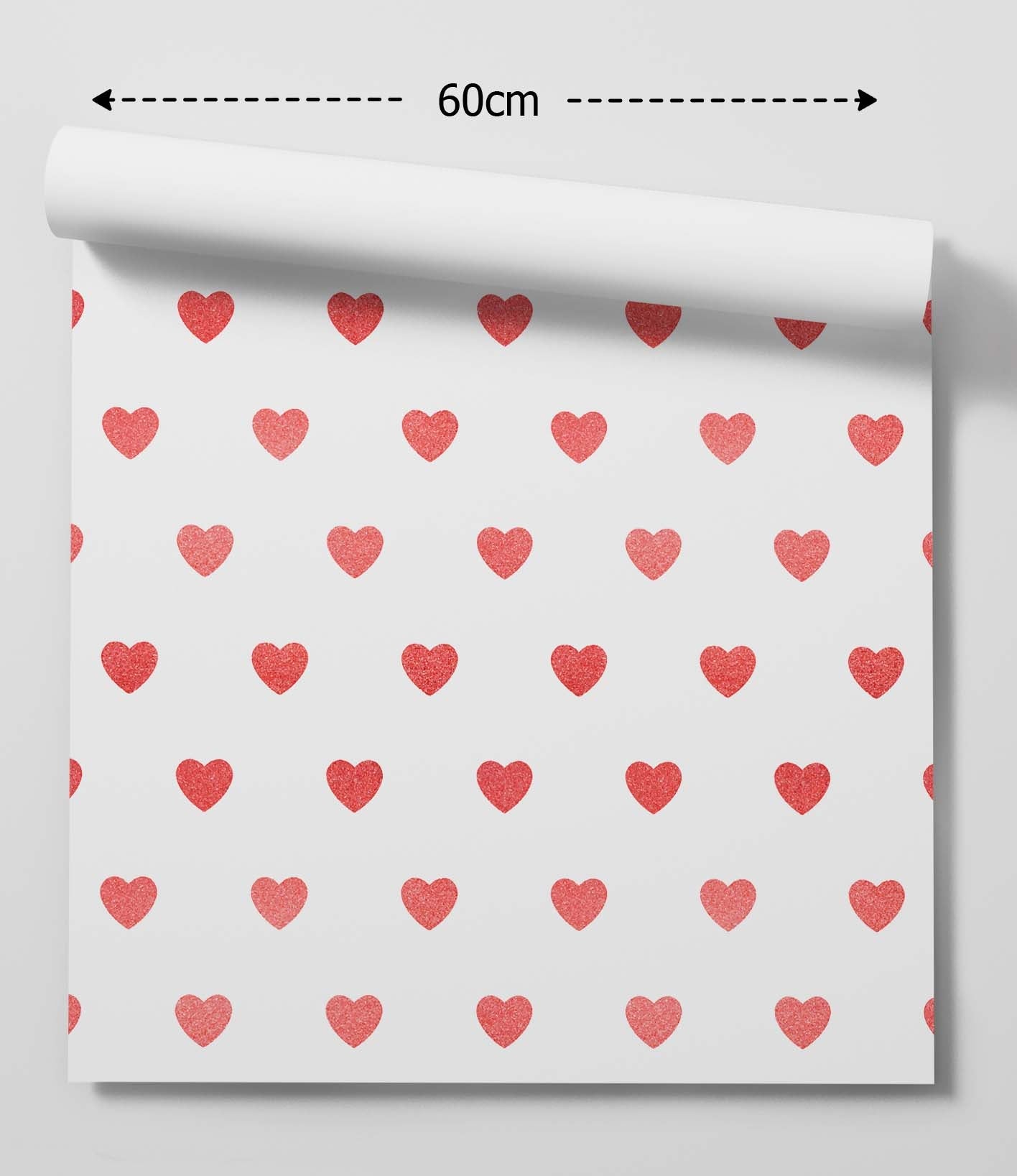 Red Glitter-Look Loveheart Wallpaper - Quality Peel and Stick Adhesive