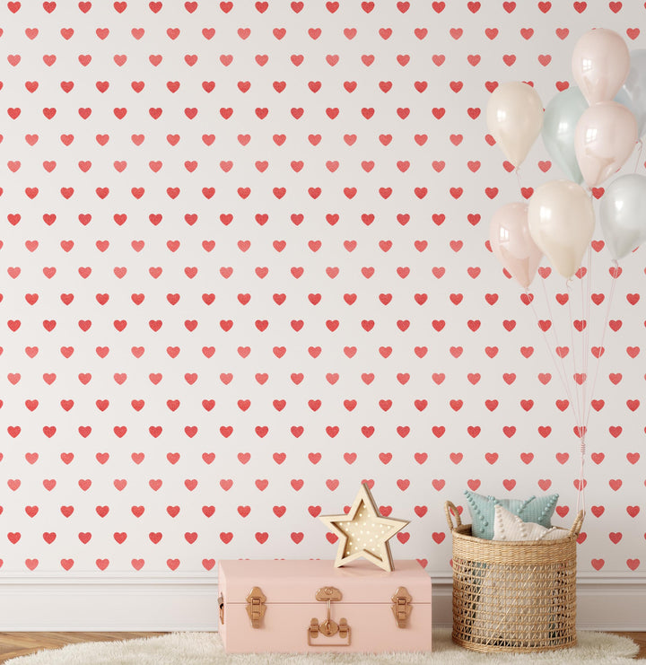 Red Glitter-Look Loveheart Wallpaper - Quality Peel and Stick Adhesive