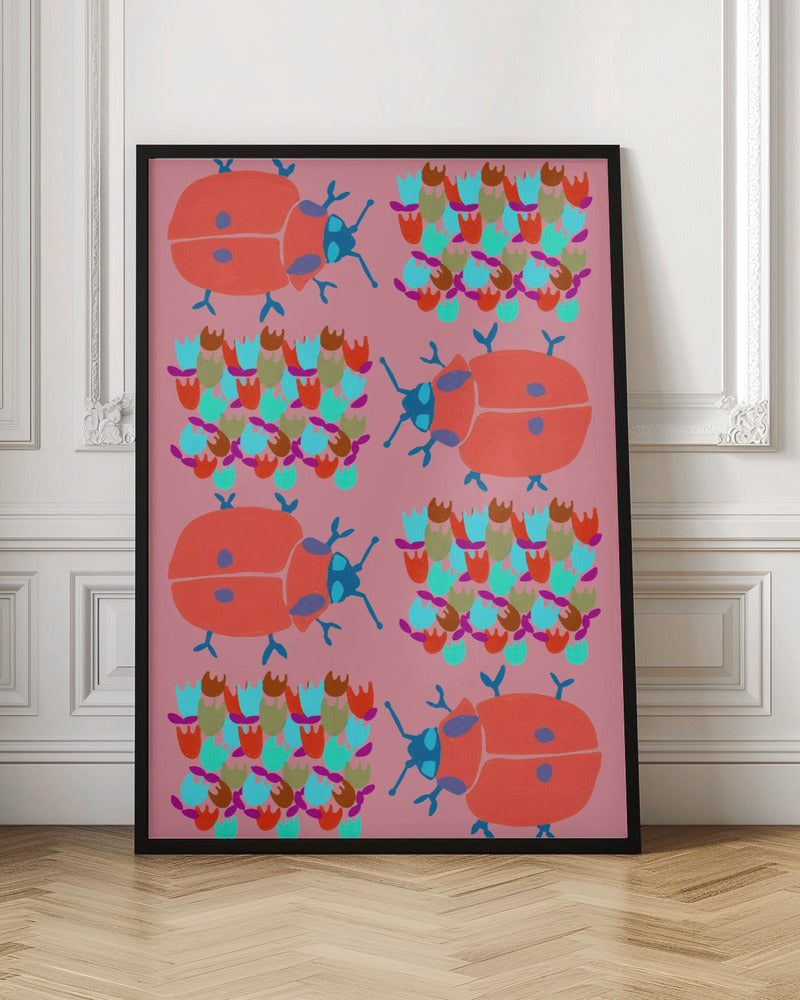 Red Ladybugs In Flowers - Stretched Canvas, Poster or Fine Art Print I Heart Wall Art