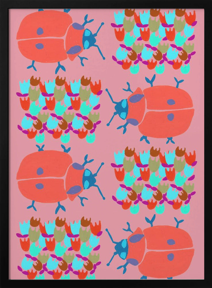 Red Ladybugs In Flowers - Stretched Canvas, Poster or Fine Art Print I Heart Wall Art