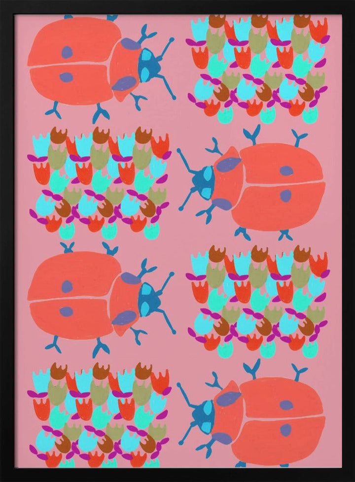Red Ladybugs In Flowers - Stretched Canvas, Poster or Fine Art Print I Heart Wall Art