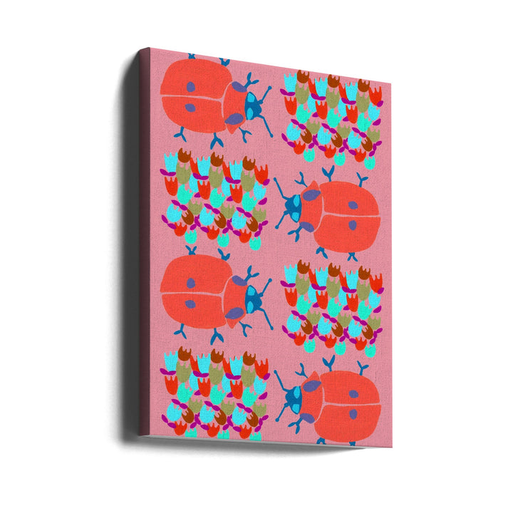 Red Ladybugs In Flowers - Stretched Canvas, Poster or Fine Art Print I Heart Wall Art