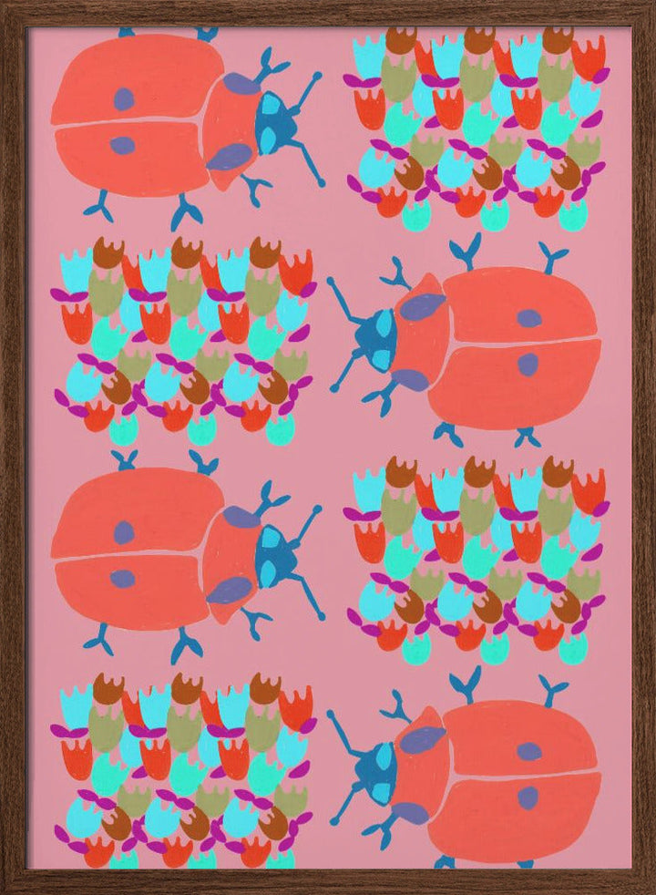 Red Ladybugs In Flowers - Stretched Canvas, Poster or Fine Art Print I Heart Wall Art