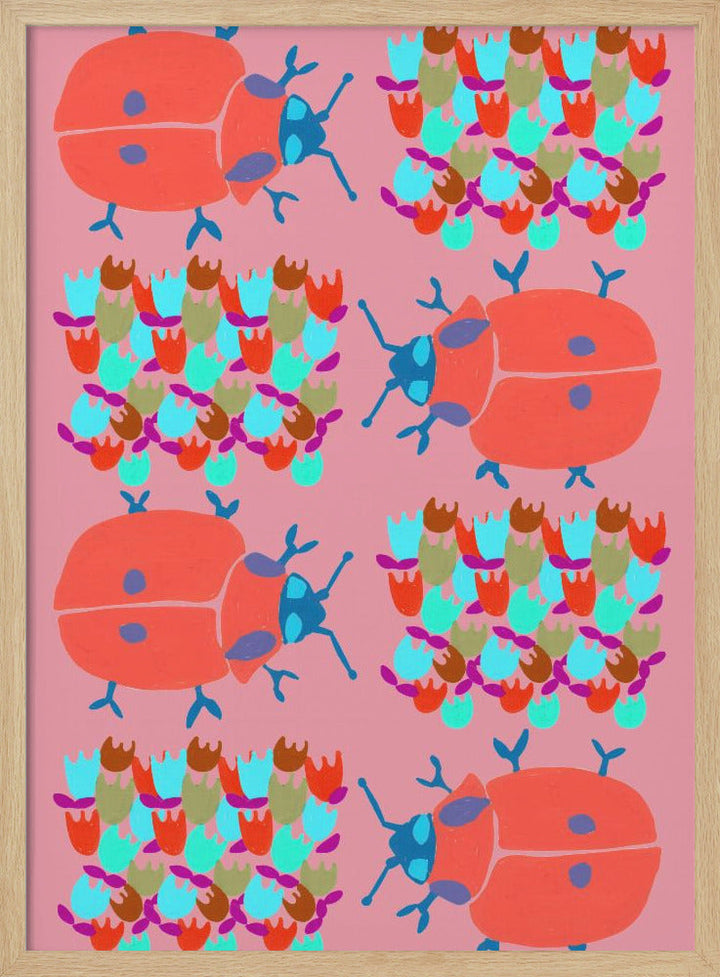 Red Ladybugs In Flowers - Stretched Canvas, Poster or Fine Art Print I Heart Wall Art