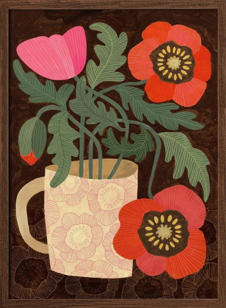 Red Poppies In A Mug - Stretched Canvas, Poster or Fine Art Print - I Heart Wall Art - Poster Print, Canvas Print or Framed Art Print