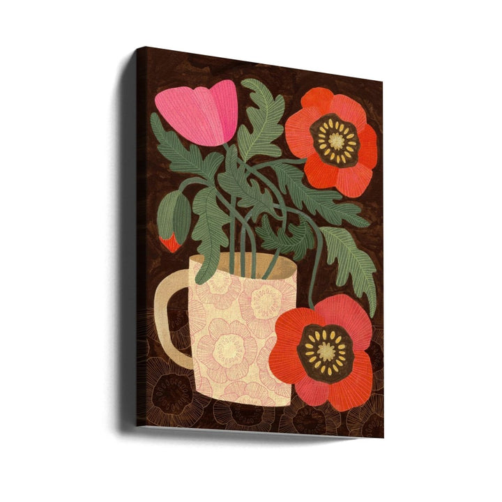 Red Poppies In A Mug - Stretched Canvas, Poster or Fine Art Print - I Heart Wall Art - Poster Print, Canvas Print or Framed Art Print
