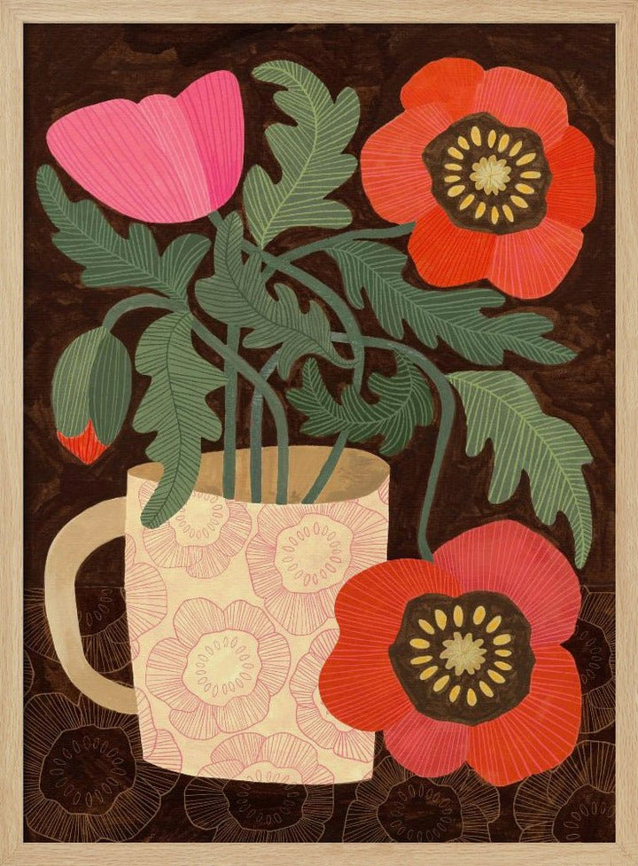 Red Poppies In A Mug - Stretched Canvas, Poster or Fine Art Print - I Heart Wall Art - Poster Print, Canvas Print or Framed Art Print