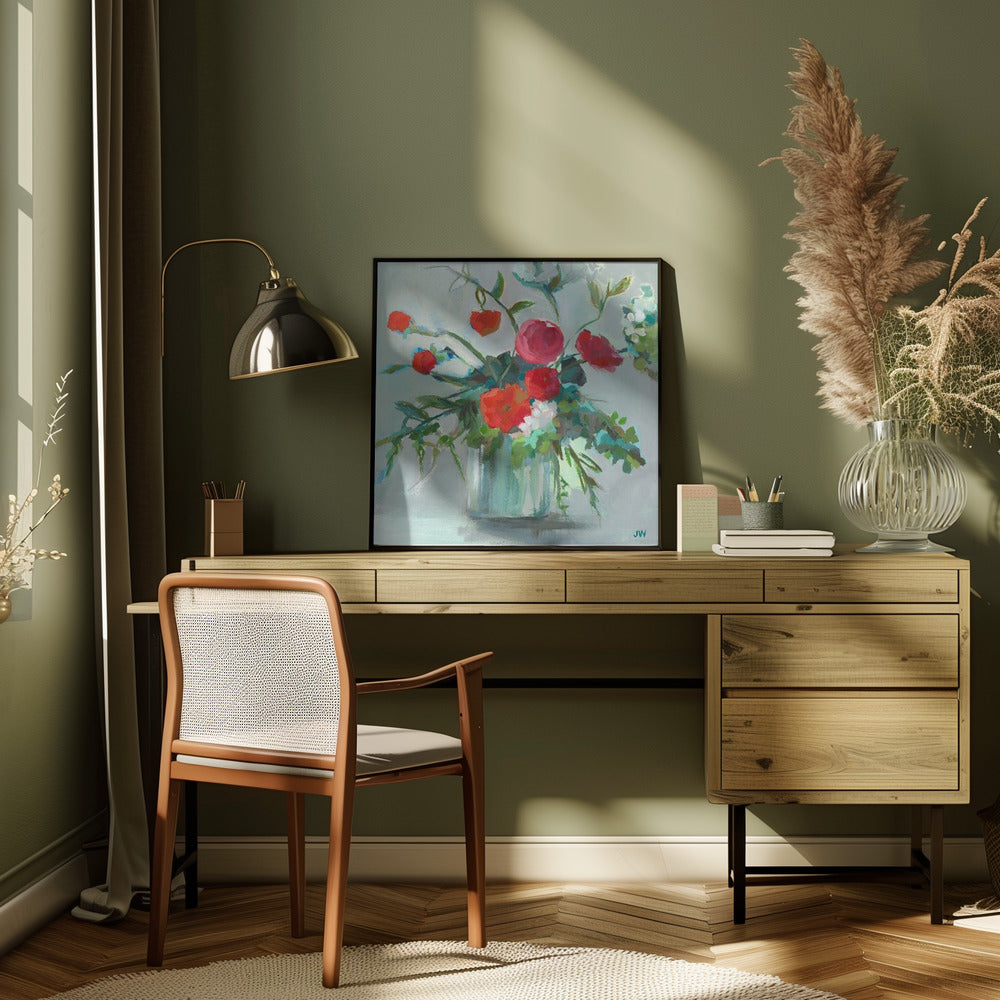 Red Ranunculus - Square Stretched Canvas, Poster or Fine Art Print I Heart Wall Art