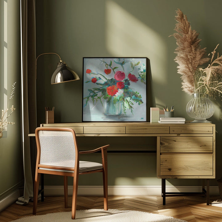 Red Ranunculus - Square Stretched Canvas, Poster or Fine Art Print I Heart Wall Art