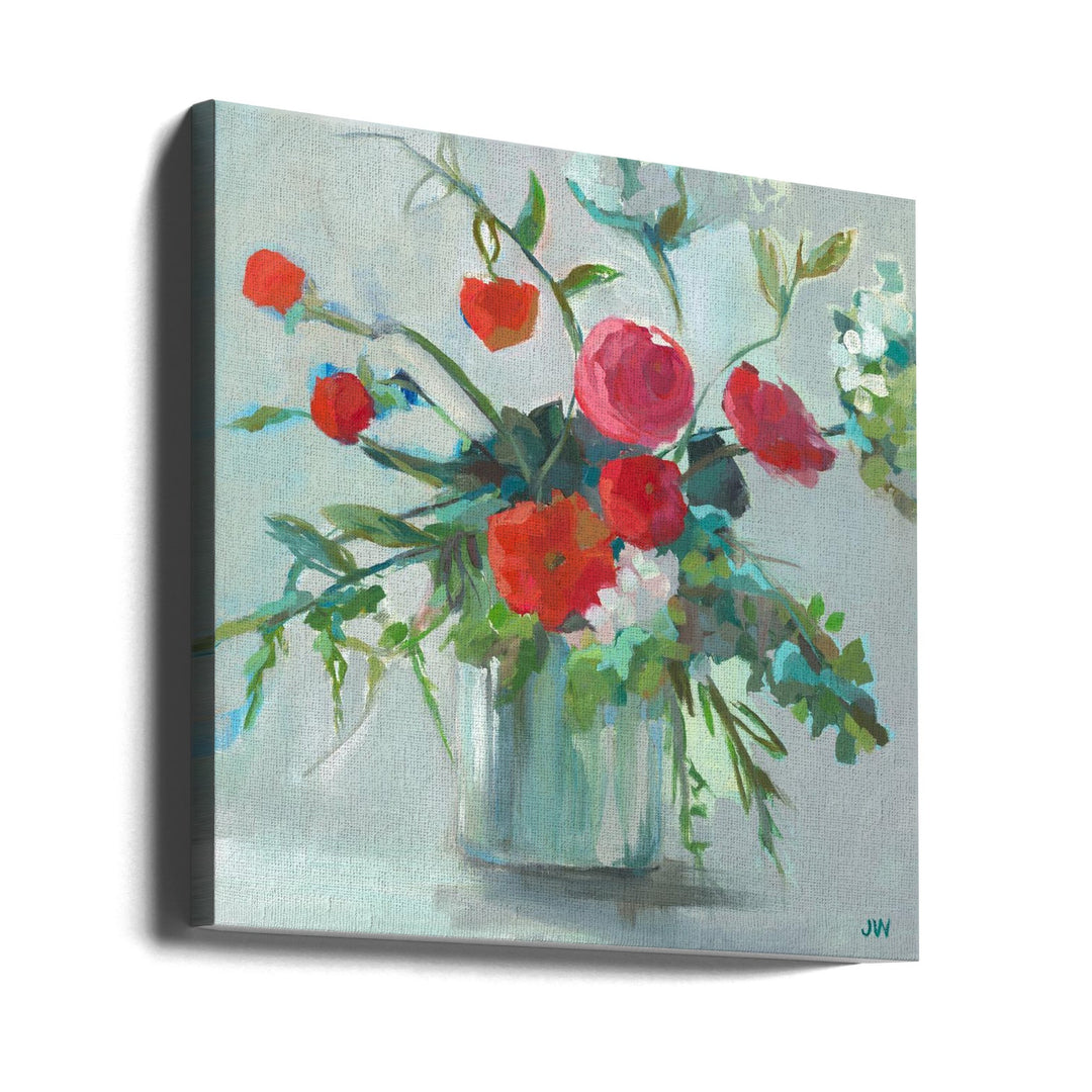 Red Ranunculus - Square Stretched Canvas, Poster or Fine Art Print I Heart Wall Art