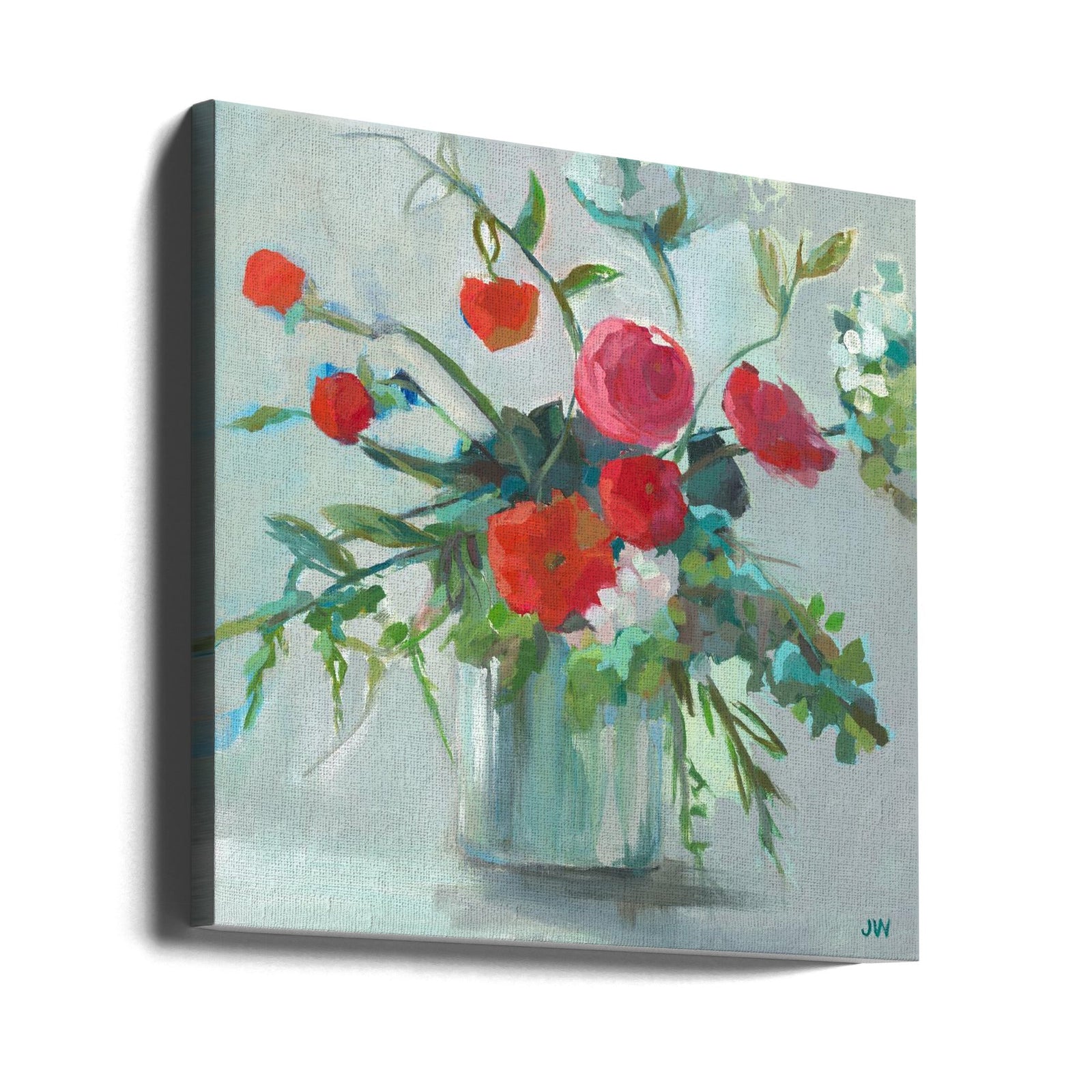 Red Ranunculus - Square Stretched Canvas, Poster or Fine Art Print I Heart Wall Art