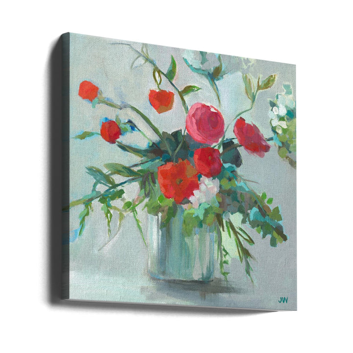 Red Ranunculus - Square Stretched Canvas, Poster or Fine Art Print I Heart Wall Art