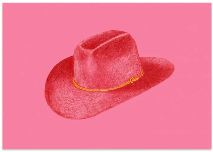 Red Stetson On Pink - Stretched Canvas, Poster or Fine Art Print I Heart Wall Art