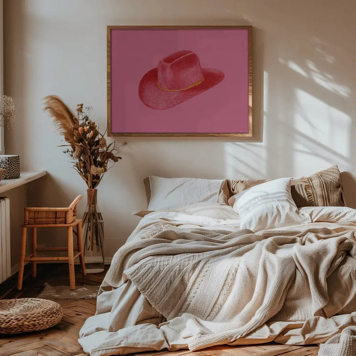 Red Stetson On Pink - Stretched Canvas, Poster or Fine Art Print I Heart Wall Art
