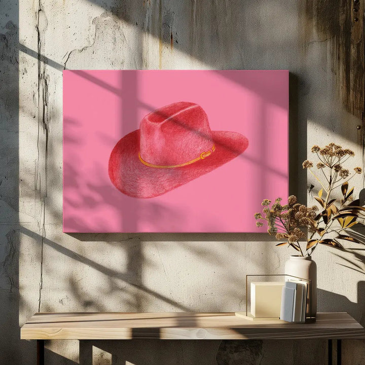 Red Stetson On Pink - Stretched Canvas, Poster or Fine Art Print I Heart Wall Art