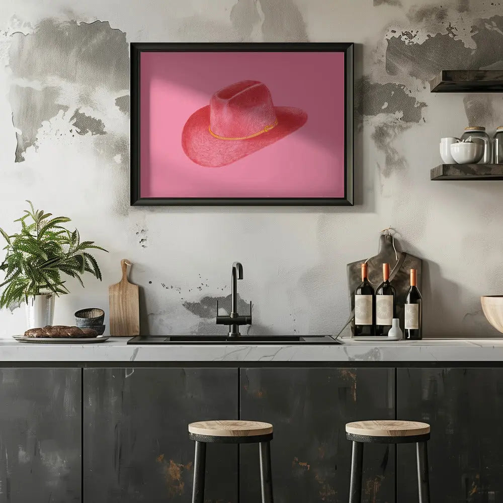 Red Stetson On Pink - Stretched Canvas, Poster or Fine Art Print I Heart Wall Art