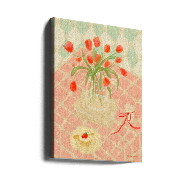 Red Tulips Summer Picnic - Stretched Canvas Poster or Fine Art Print