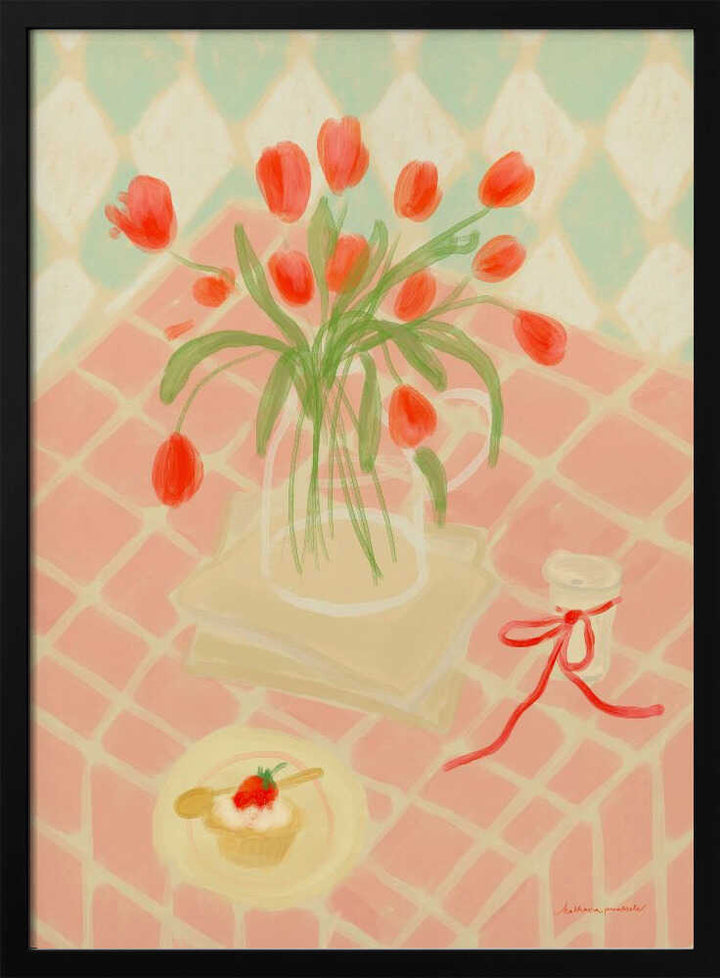 Red Tulips Summer Picnic - Stretched Canvas Poster or Fine Art Print
