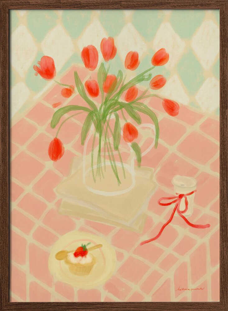 Red Tulips Summer Picnic - Stretched Canvas Poster or Fine Art Print