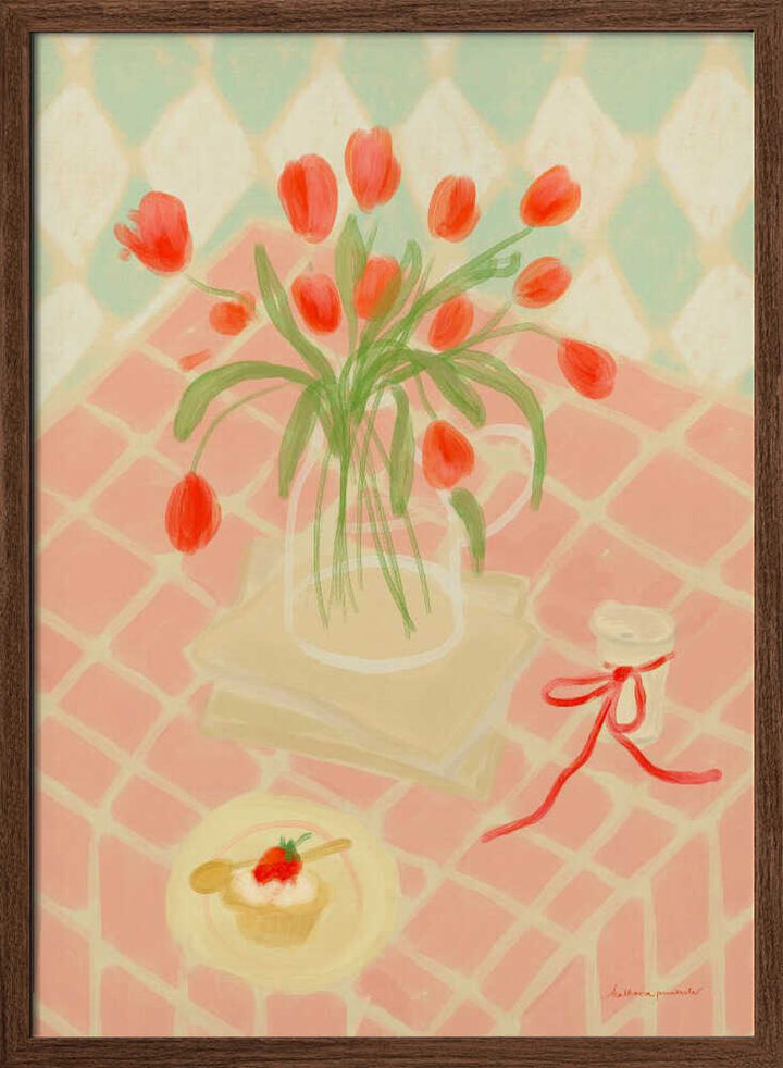 Red Tulips Summer Picnic - Stretched Canvas Poster or Fine Art Print