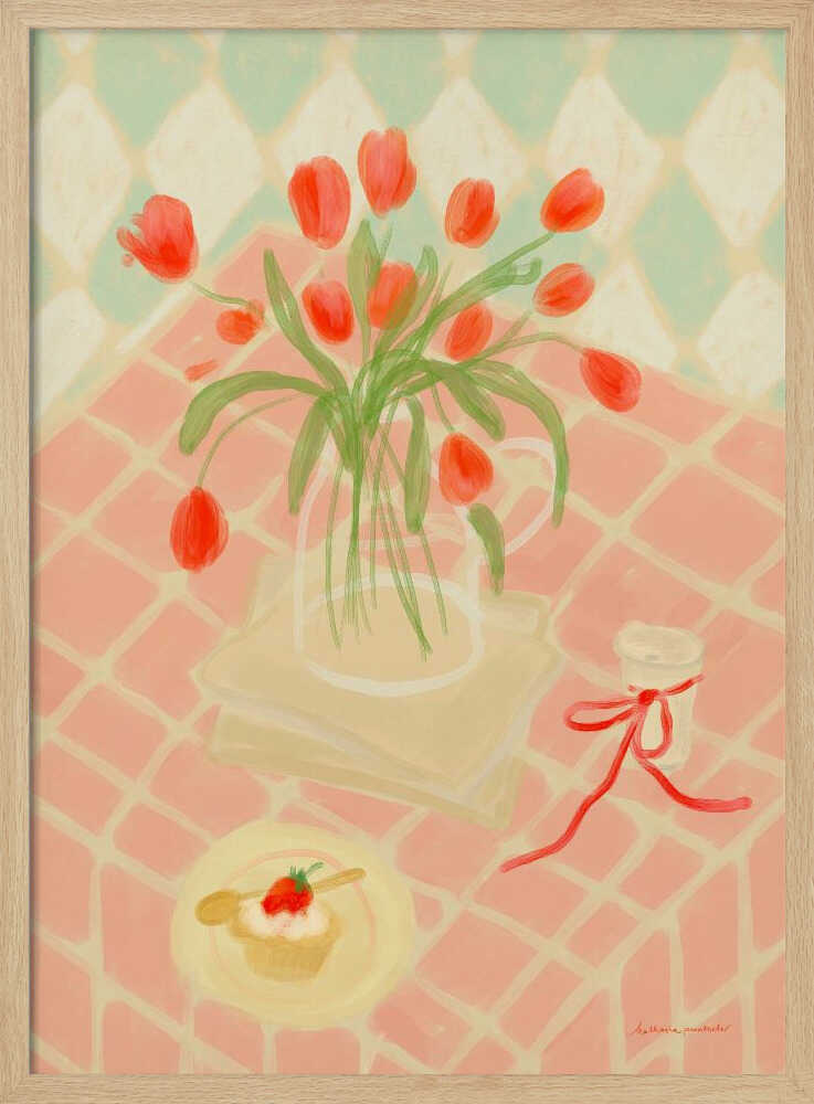 Red Tulips Summer Picnic - Stretched Canvas Poster or Fine Art Print