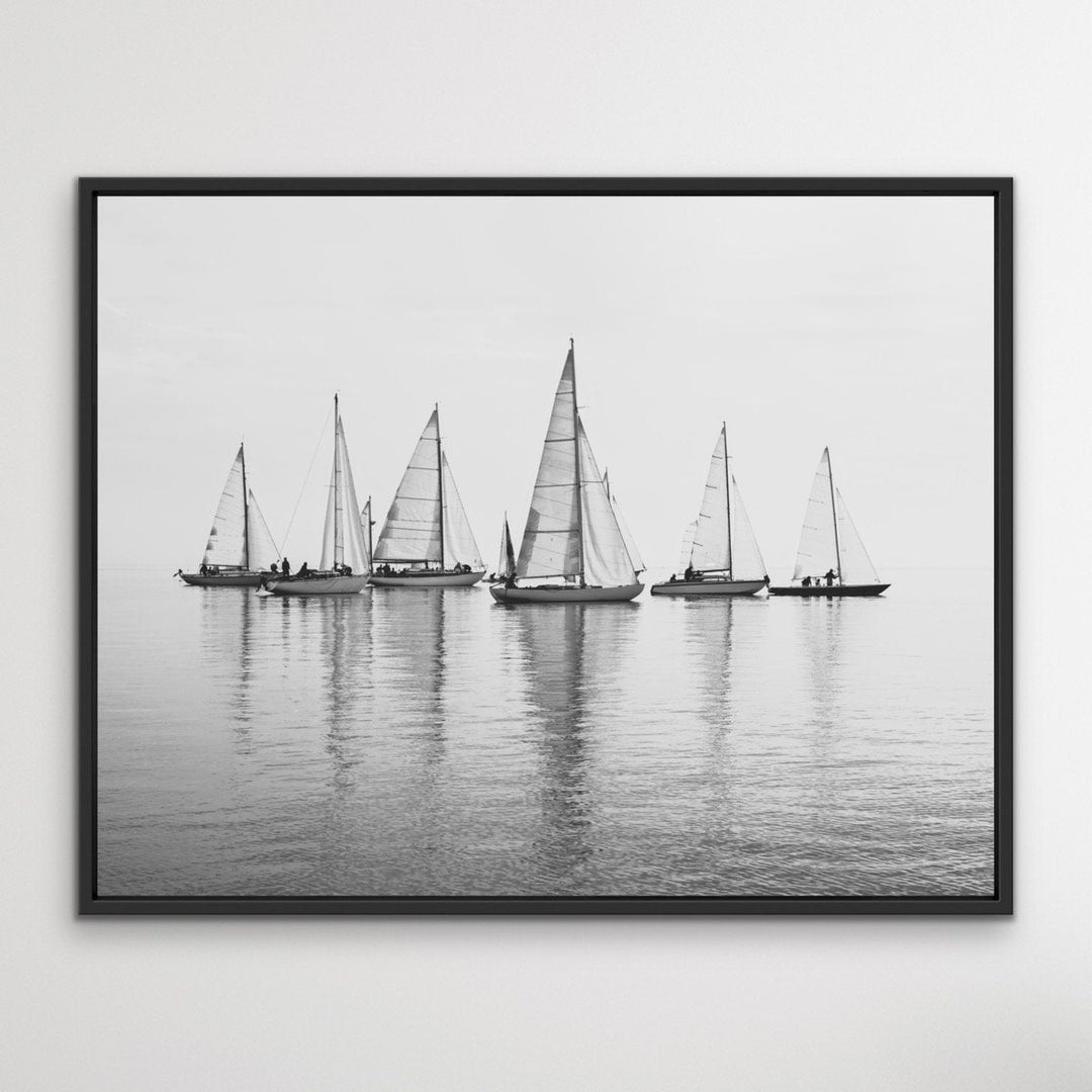Regatta in Black and White - Hamptons Sailing Print On Canvas Or Framed Print - I Heart Wall Art
