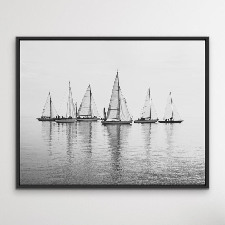 Regatta in Black and White - Hamptons Sailing Print On Canvas Or Framed Print - I Heart Wall Art