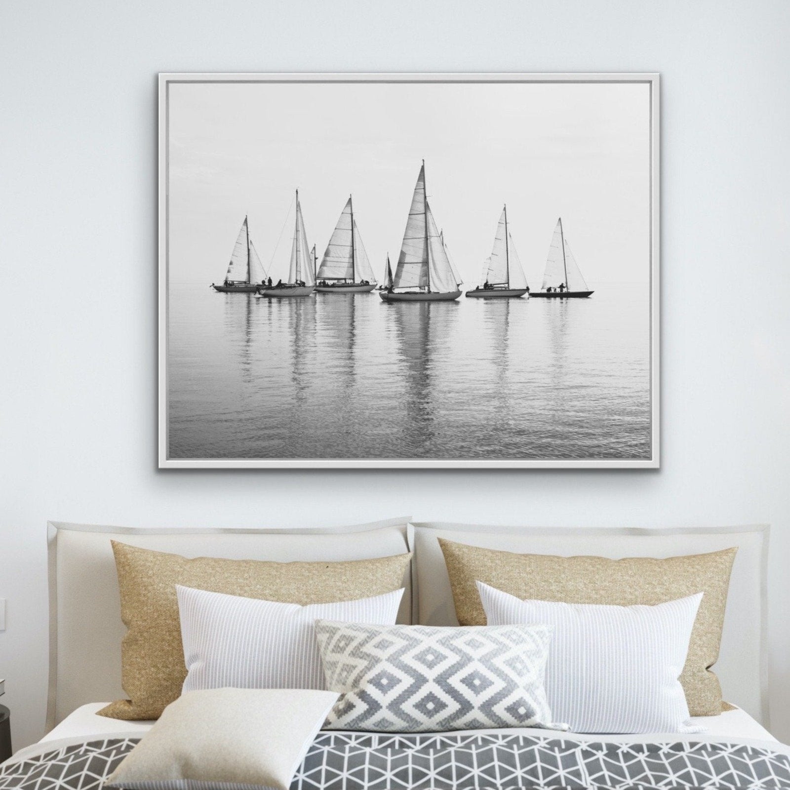 Regatta in Black and White - Hamptons Sailing Print On Canvas Or Framed Print - I Heart Wall Art