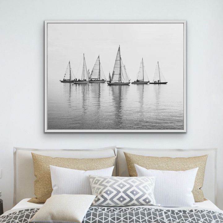 Regatta in Black and White - Hamptons Sailing Print On Canvas Or Framed Print - I Heart Wall Art