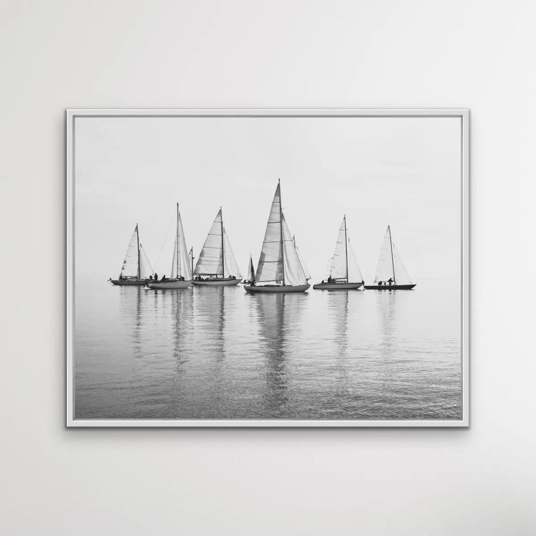 Regatta in Black and White - Hamptons Sailing Print On Canvas Or Framed Print - I Heart Wall Art