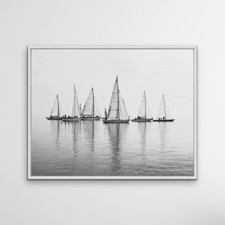 Regatta in Black and White - Hamptons Sailing Print On Canvas Or Framed Print - I Heart Wall Art