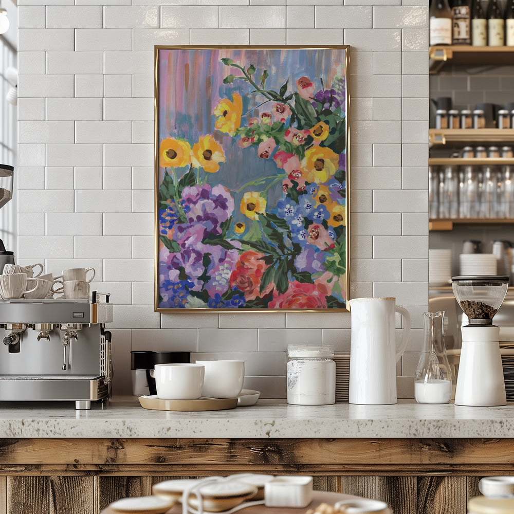 Retro Floral Bouquet - Stretched Canvas, Poster or Fine Art Print I Heart Wall Art