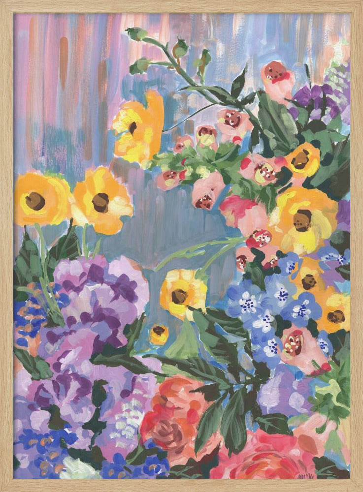 Retro Floral Bouquet - Stretched Canvas, Poster or Fine Art Print I Heart Wall Art