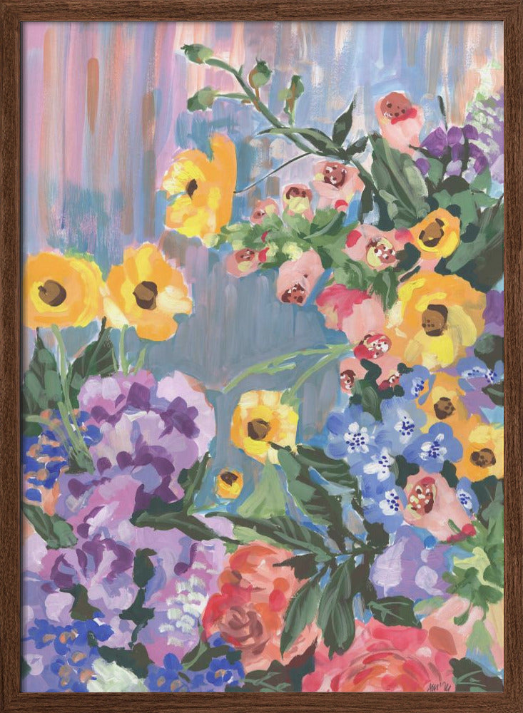 Retro Floral Bouquet - Stretched Canvas, Poster or Fine Art Print I Heart Wall Art