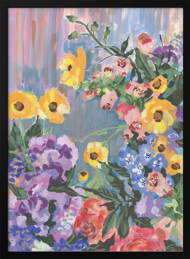 Retro Floral Bouquet - Stretched Canvas, Poster or Fine Art Print I Heart Wall Art