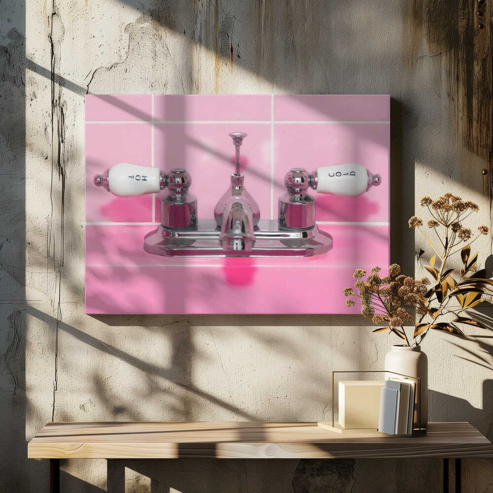 Retro Pink Sink Faucet - Stretched Canvas, Poster or Fine Art Print - I Heart Wall Art - Poster Print, Canvas Print or Framed Art Print