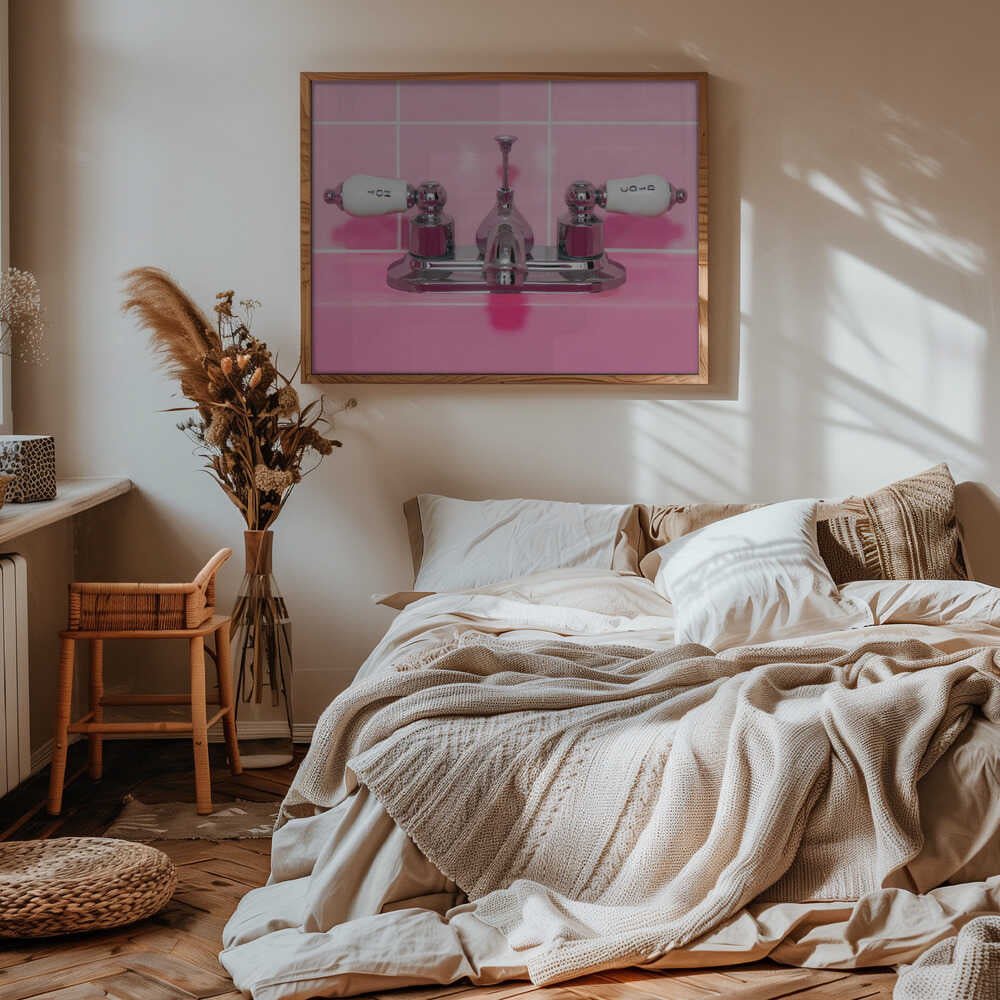 Retro Pink Sink Faucet - Stretched Canvas, Poster or Fine Art Print - I Heart Wall Art - Poster Print, Canvas Print or Framed Art Print