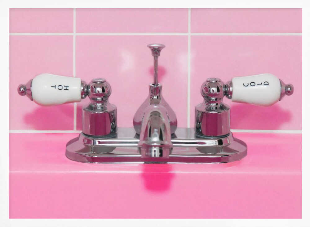 Retro Pink Sink Faucet - Stretched Canvas, Poster or Fine Art Print - I Heart Wall Art - Poster Print, Canvas Print or Framed Art Print