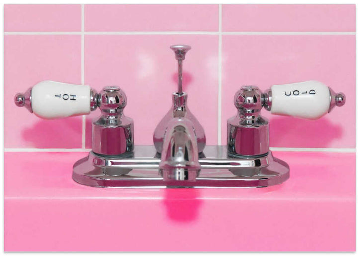 Retro Pink Sink Faucet - Stretched Canvas, Poster or Fine Art Print - I Heart Wall Art - Poster Print, Canvas Print or Framed Art Print