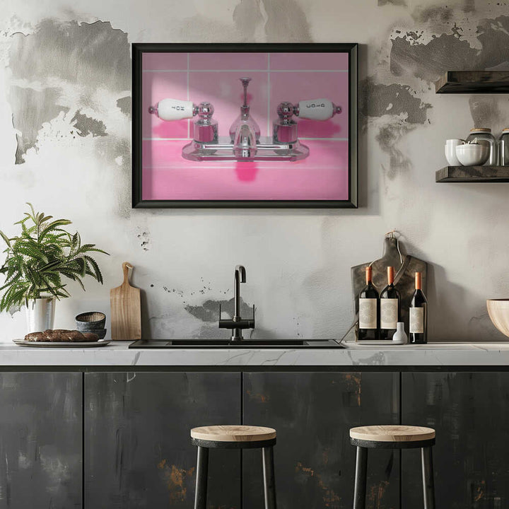 Retro Pink Sink Faucet - Stretched Canvas, Poster or Fine Art Print - I Heart Wall Art - Poster Print, Canvas Print or Framed Art Print