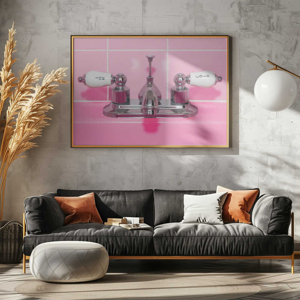 Retro Pink Sink Faucet - Stretched Canvas, Poster or Fine Art Print - I Heart Wall Art - Poster Print, Canvas Print or Framed Art Print