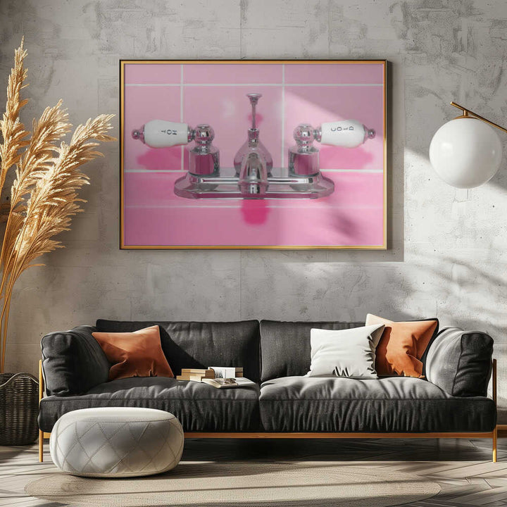 Retro Pink Sink Faucet - Stretched Canvas, Poster or Fine Art Print - I Heart Wall Art - Poster Print, Canvas Print or Framed Art Print