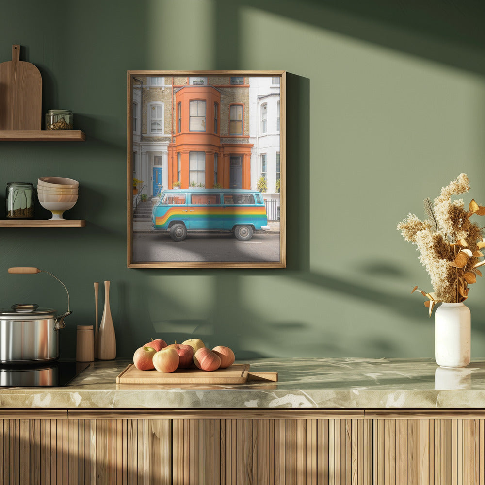 Retro Rainbow Van - Stretched Canvas, Poster or Fine Art Print I Heart Wall Art