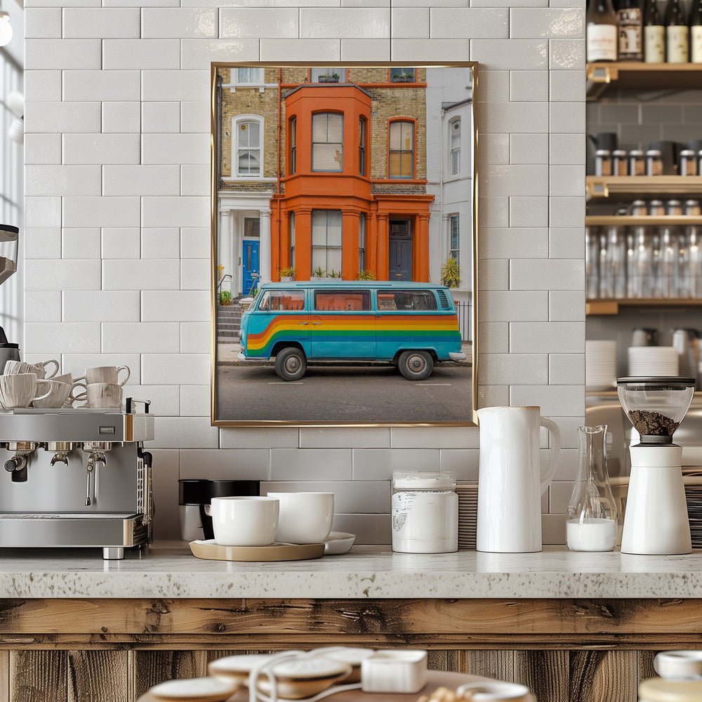 Retro Rainbow Van - Stretched Canvas, Poster or Fine Art Print I Heart Wall Art