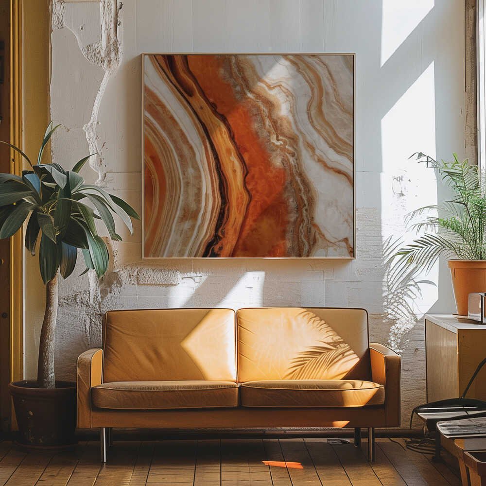 Rich Orange Agate Flow - Square Stretched Canvas, Poster or Fine Art Print - I Heart Wall Art - Poster Print, Canvas Print or Framed Art Print