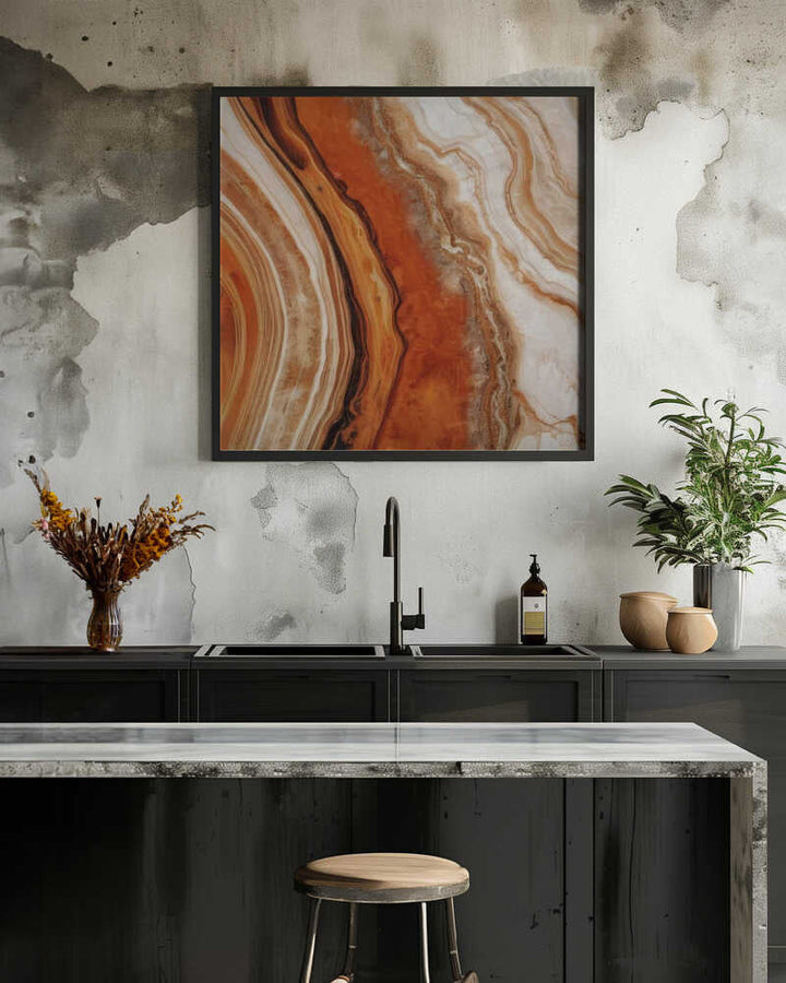 Rich Orange Agate Flow - Square Stretched Canvas, Poster or Fine Art Print - I Heart Wall Art - Poster Print, Canvas Print or Framed Art Print