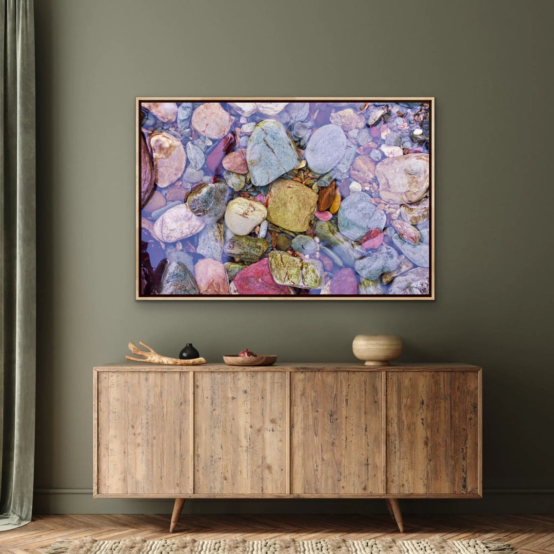River Stones - Green and Purple River Creek Stone Photographic Print As Canvas or Art Print I Heart Wall Art Australia 