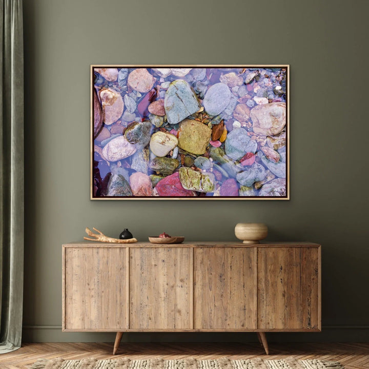 River Stones - Green and Purple River Creek Stone Photographic Print As Canvas or Art Print I Heart Wall Art Australia 