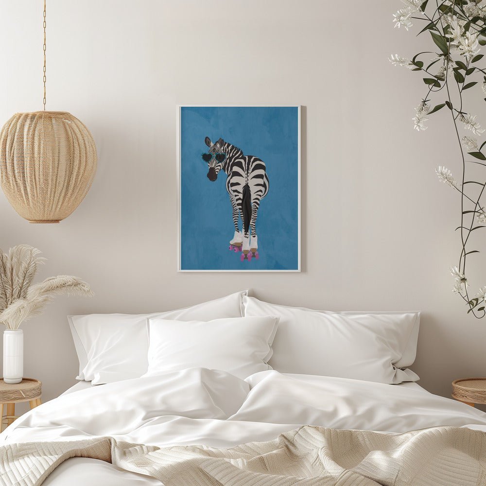 Rollerskating Zebra blue - Stretched Canvas, Poster or Fine Art Print - I Heart Wall Art - Poster Print, Canvas Print or Framed Art Print
